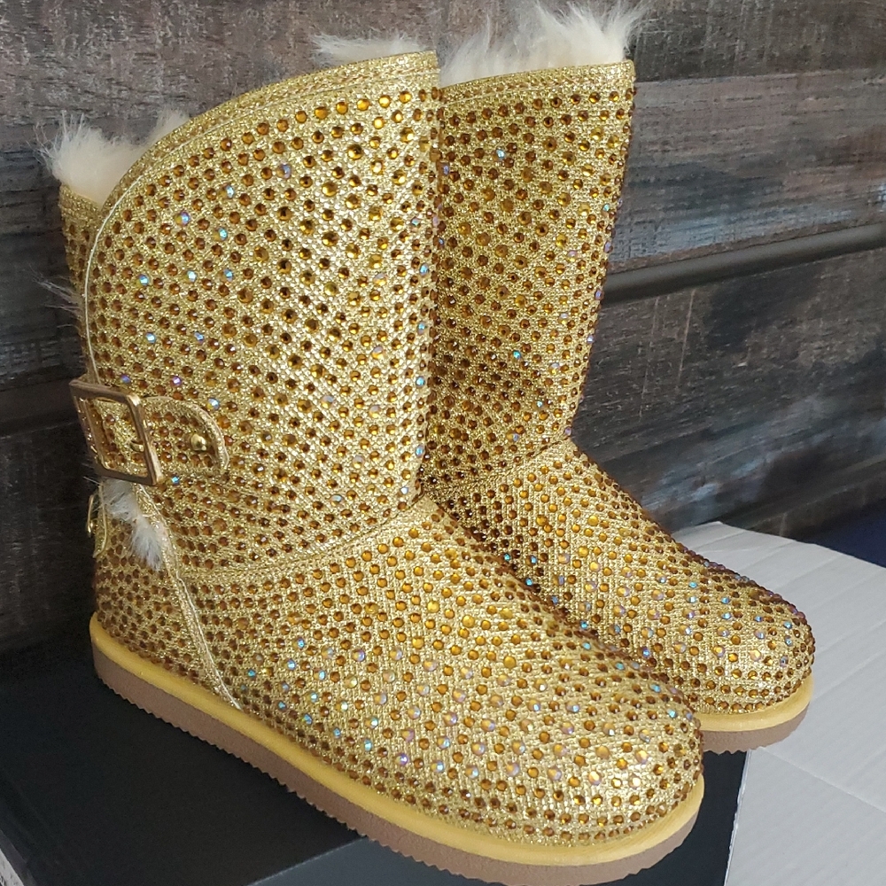 Sparkling Gold Studded Boots